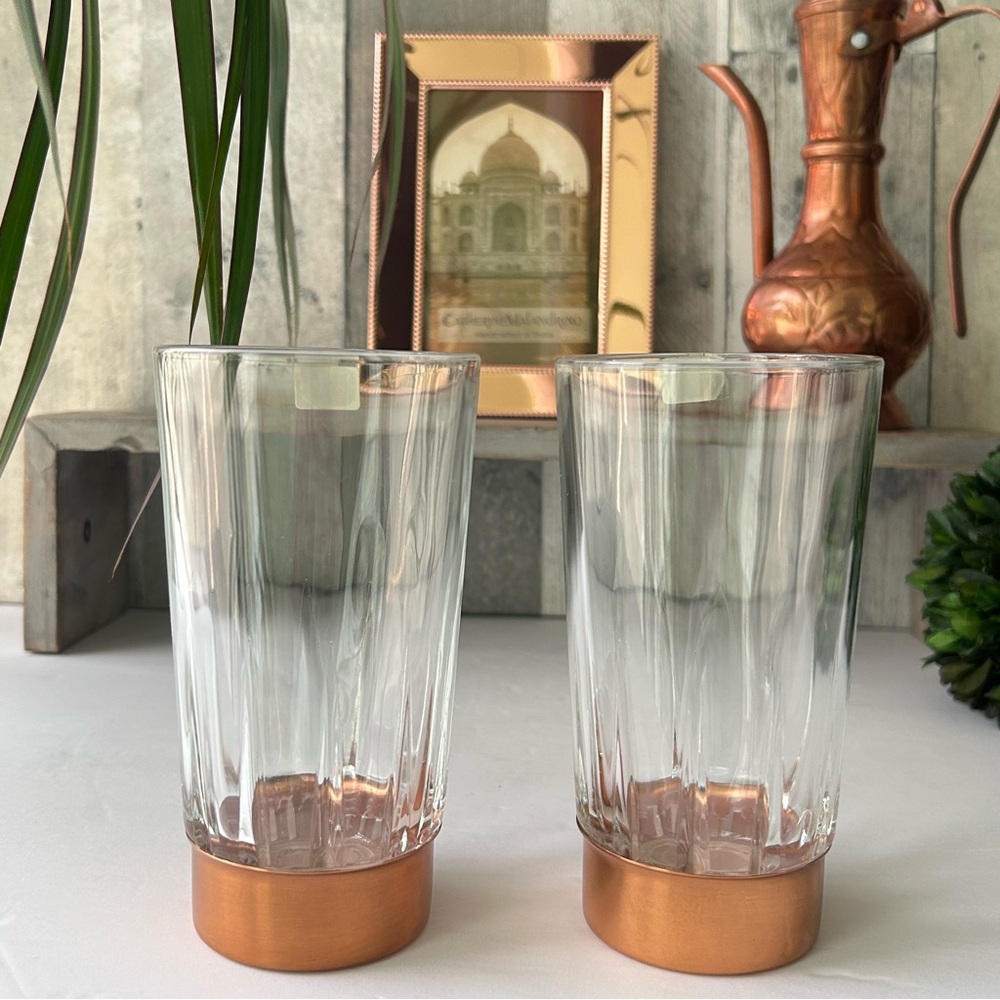 🌴Coppercraft Guild Arcoroc Copper Bottom Drinking Glasses | Set of Two